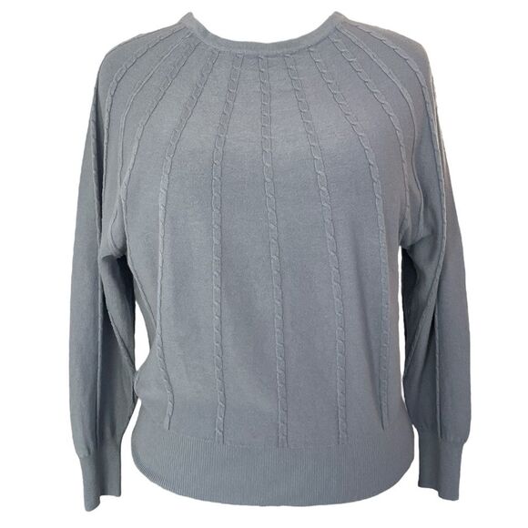 TAHARI Gray lavender undertone Cable Knit Sweater, light batwing 3/4 sleeve M/L - Picture 1 of 9